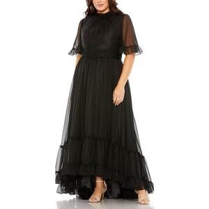 MAC DUGGAL Dress Size 14 / Size 14W Evening Gown Black NEW Flutter Sleeve Ruffle